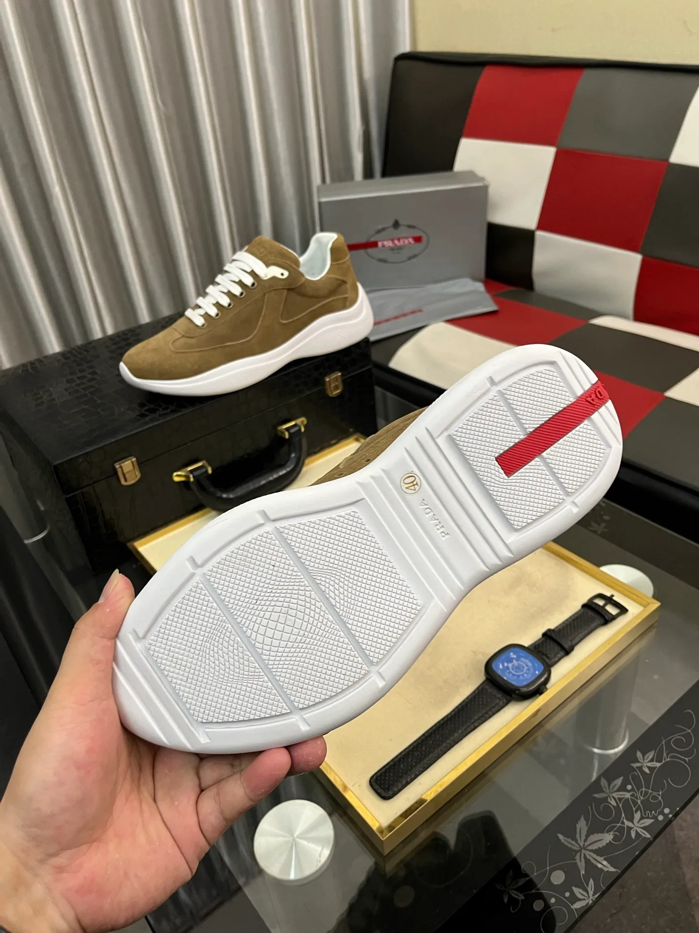 Men's shoes 💰400⌚️⌚️【PRADA】Prada casual shoes, originally developed 1:1, made of high-mercerized cowhide with imported cowhide, silk sheepskin lining, rubber outsole, comfortable and soft on the foot, size: 38-444️⃣Colors available